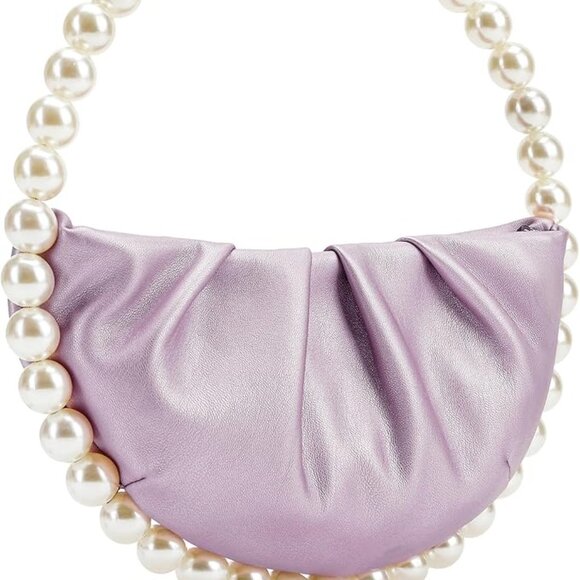 Neiman Marcus Purple Vegan Leather Pearl Bridal Clutch Purse